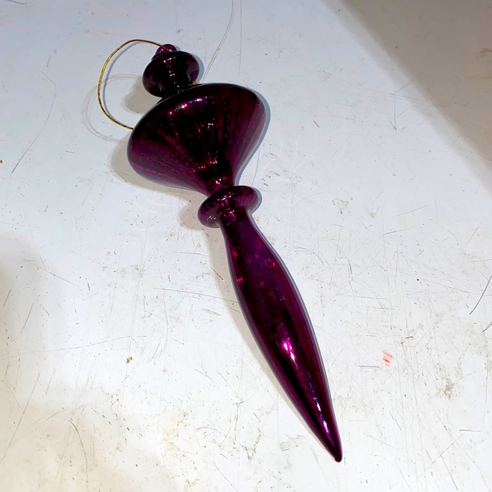 One dozen pristine glass ornaments, aubergine /purple